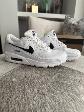 Women’s Nike White and Black Air Max 90 Sneakers
